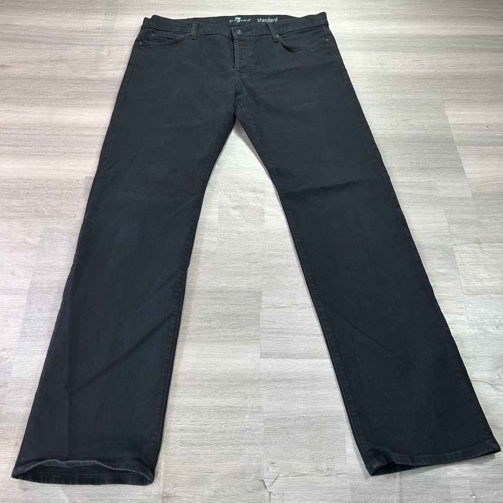 7 For All Mankind Standard Jeans Mens 38x35 Black Straight Denim Dark Wash Pants